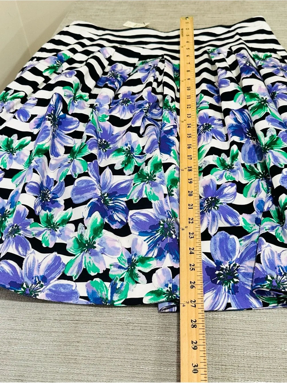 NWT Talbots Striped Pleated Skirt Womens Size‎ 16 Floral Stretch